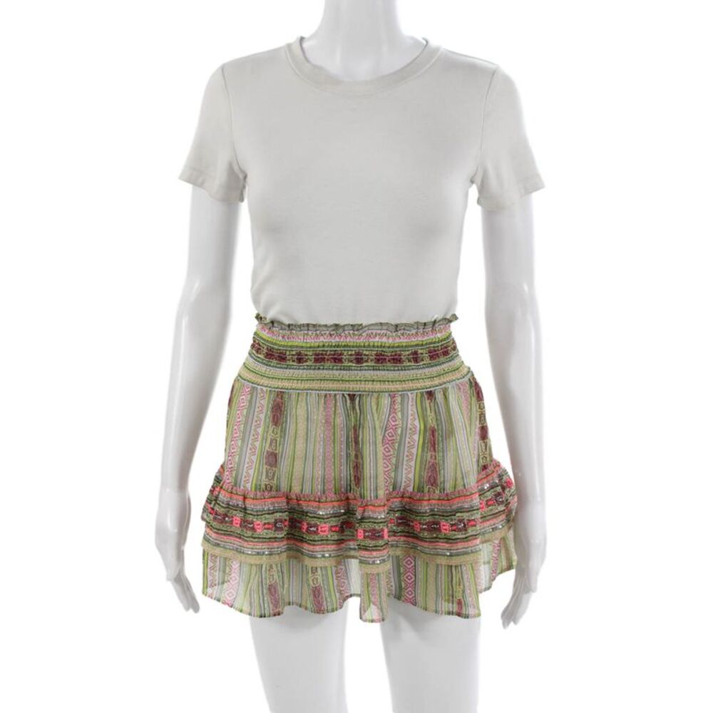 Ramy Brook Women Peasant Mini Skirt Green Geometric Polyester Size 2XS